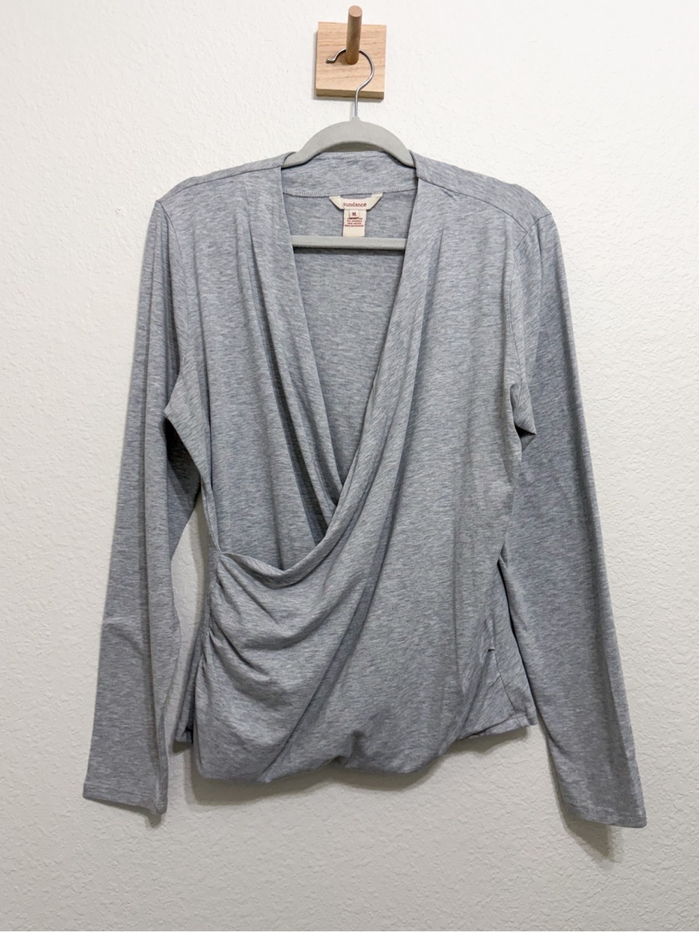 Sundance Faux Wrap Long Sleeve Cotton Stretch Top XL